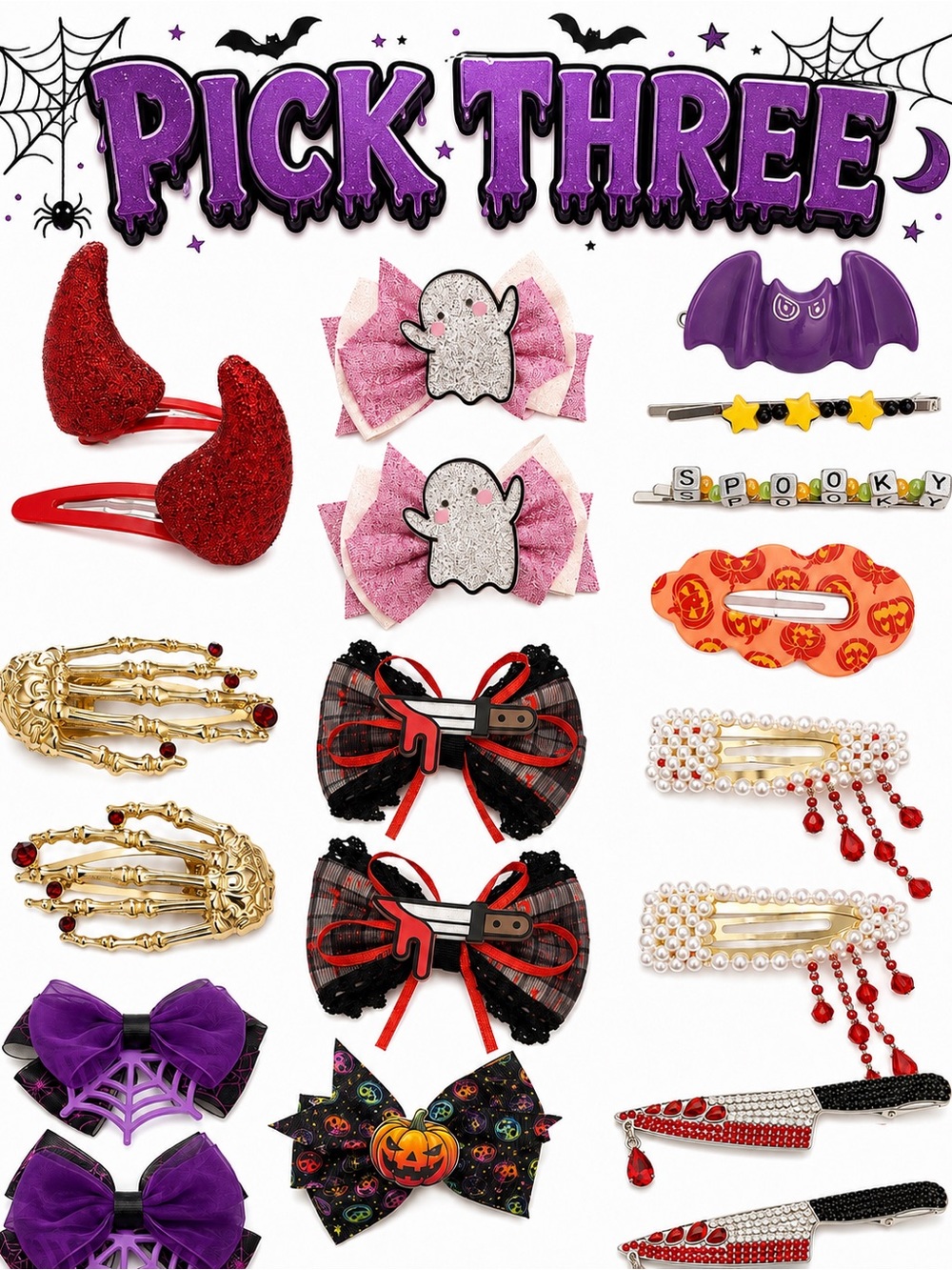 Pick any 3 sets to create your own Halloween hair clip bundle!